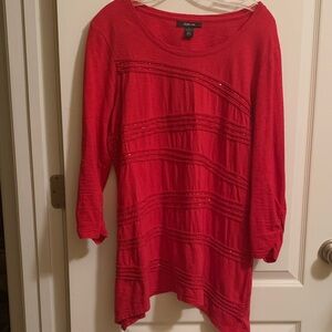 Style & Co. Vibrant Red Tunic with Textured Stripes
